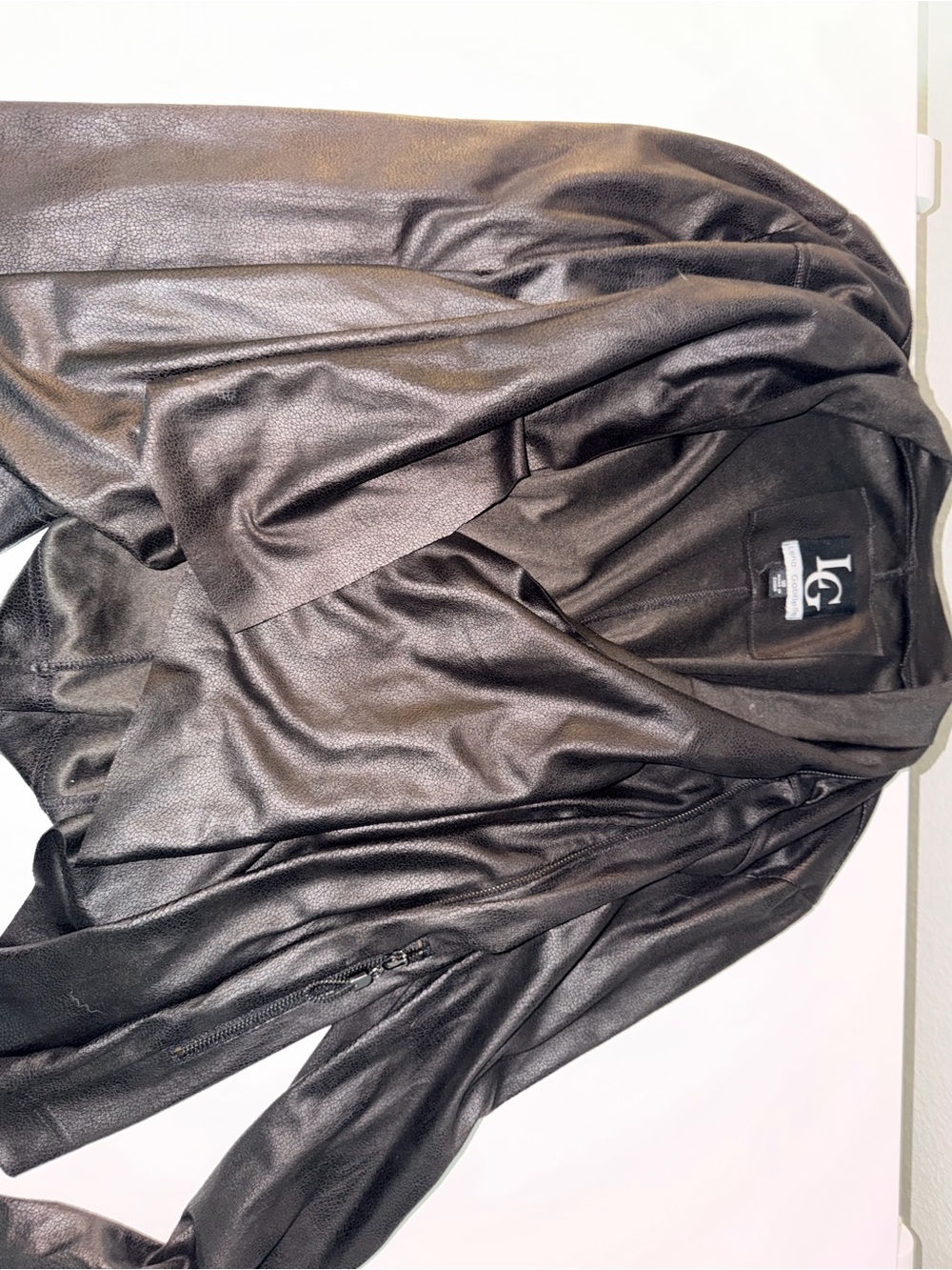 Lena Gabrielle Womens Faux Leather Draped Open Front Jacket Brown Size 10
